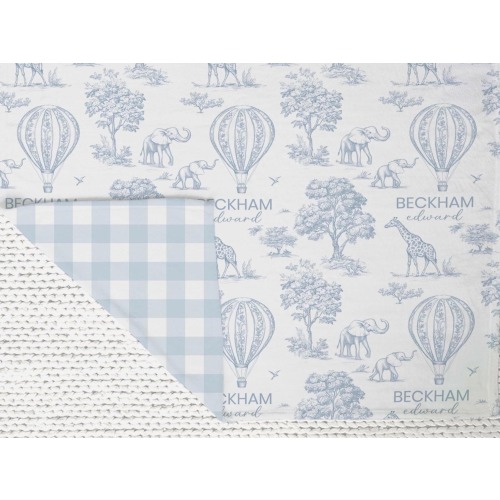 Reversible Safari Blanket: Blue Gingham and Toile