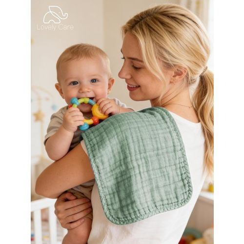 Lovely Care 12 Pack Muslin Burp Cloths 100% Cotton Muslin Cloths Large 20''x10'' Extra Soft and Absorbent Baby Burping Cloth - Slate, Navy & Grey