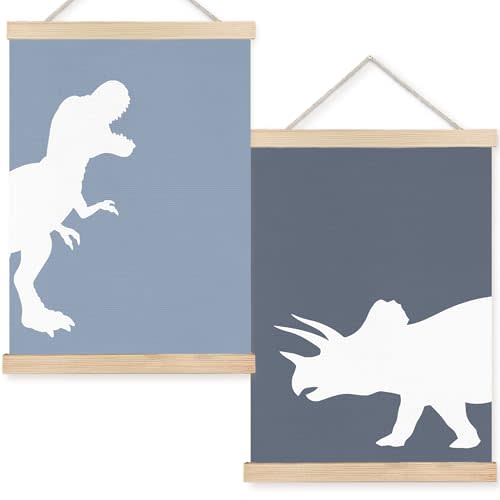 FDHSPAAM Dinosaur Nursery Wall Art Decor, Dinosaur Decor Boys Room, Minimalist Blue Dino Animals Wall Art Posters for Nursery Home Kids Bedroom Playroom, 12x16 Inch Set of 2