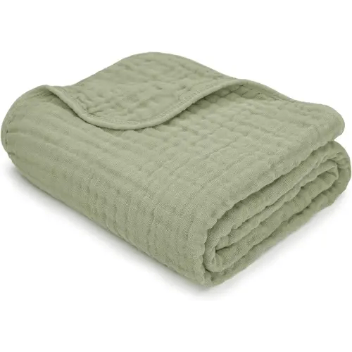Comfy Cubs Muslin Baby Blanket - Soft, Lightweight, 6-Layer Cotton Swaddle Blankets for Newborns, Infants & Toddlers - 40" x 40" Large, Breathable & Versatile for Sleeping & Tummy Time - Sage