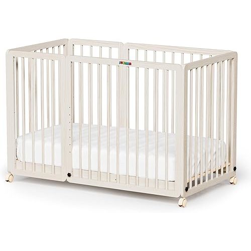 JOYMOR 8 in 1 Convertible Crib with Changer, Include 2” Mattress, Converts to Bassinet, Mid Crib, Full Size Crib, Daybed,Toddler Bed and Playard (Crib, Washed Natural)