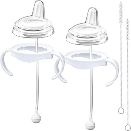 Sippy Cup Conversion Kit for Philips Avent Natural Baby Bottle, Transition Kit with Silicone Sippy Spout Nipple, Weighted Straw, Bottle Handle, Cleaning Brush, Spill-Proof, BPA-Free, Pack of 2