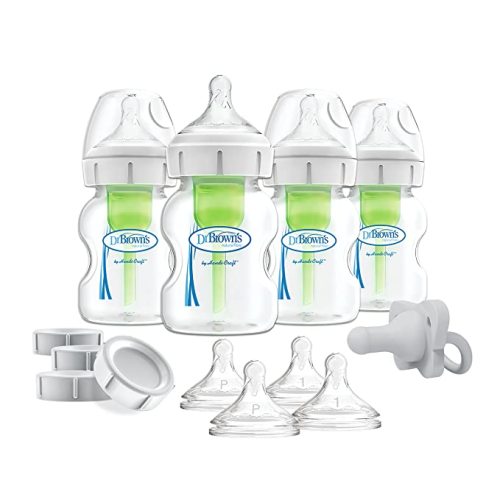 Dr. Brown’s Natural Flow® Anti-Colic Options+™ Wide-Neck Breast to Bottle Pump & Store Feeding Set with Slow Flow Nipples, Baby Bottle Travel Caps and 100% Silicone HappyPaci™ One-Piece Pacifier - Breast-to-Bottle