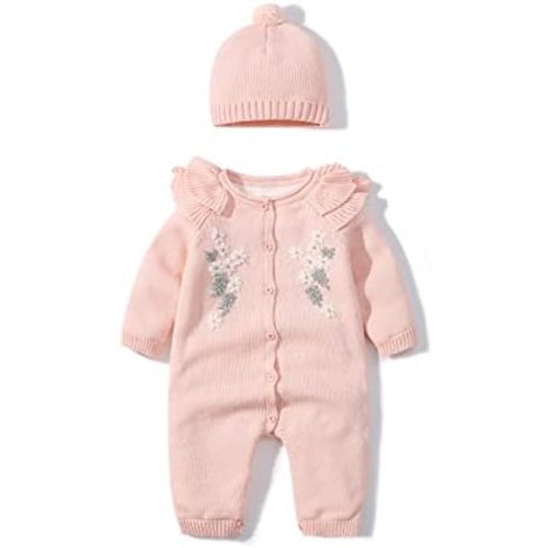 Baby Newborn Boy Knitted Sweater Romper Cotton Longsleeve Outfit with Kids Winter Warm Hats Set