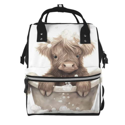 Ratiio Cute Cow Bath Mummy Backpack - Waterproof Twill Canvas, Large Capacity Diaper Bag with Multiple Pockets and Adjustable Straps