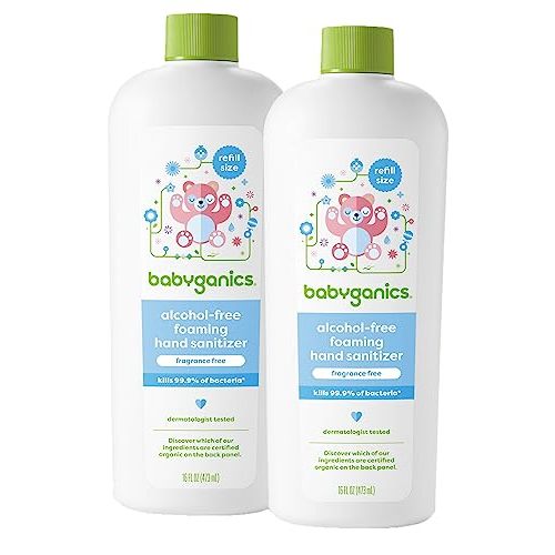 Babyganics Foaming Hand Sanitizer Refill, Alcohol Free, Fragrance Free, Kills 99.9% of Common Bacteria, Moisturizing, 16 Fl Oz (Pack of 2)