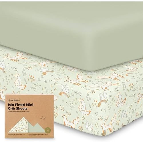 Pack and Play Sheets Fitted, 2-Pack Mini Crib Sheets - Pack N Play Sheets, Fitted Crib Sheet for Pack and Play Mattress, Playard Baby Crib Sheets, Crib Sheets Neutral for Boys, Girls (Foxtrot)