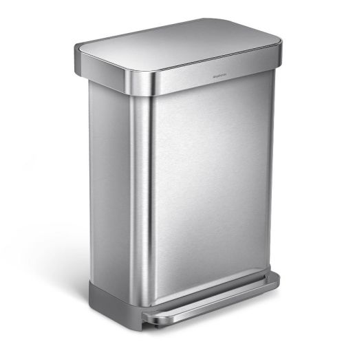 simplehuman 55L Rectangular Kitchen Step Trash Can with Liner Pocket Stainless Steel: Pedal-Operated, Fingerprint-Resistant