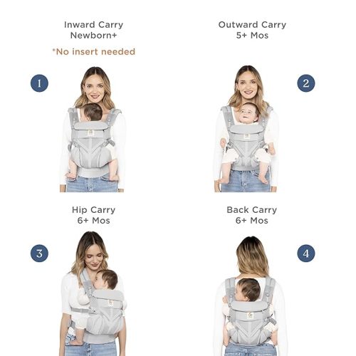 Ergobaby Omni 360 All-Position Baby Carrier for Newborn to Toddler with Lumbar Support & Cool Air Mesh (7-45 Lb), Pearl Grey