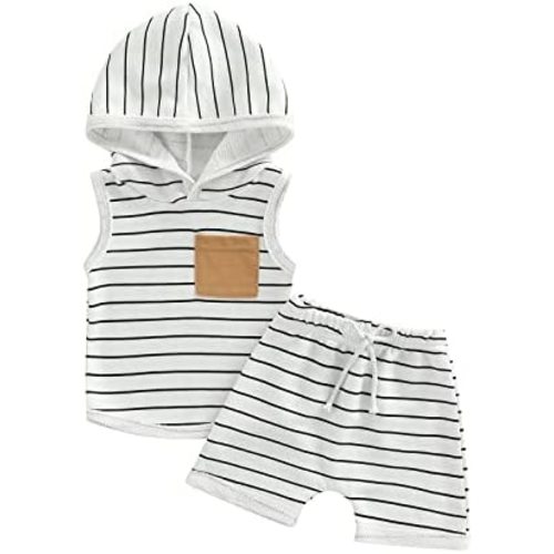 BemeyourBBs Toddler Baby Boy Summer Outfit Hooded Top with Pocket and Elastic Waist Shorts Set Infant Boy Clothes