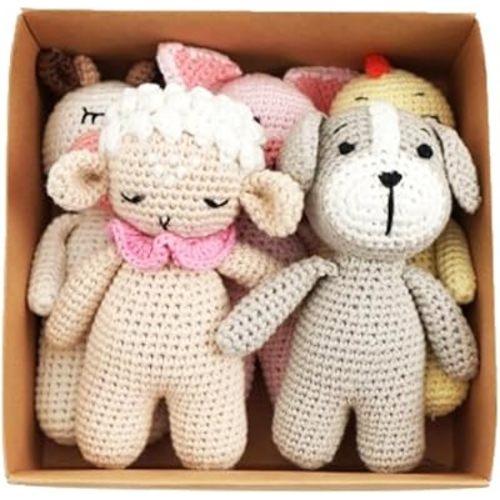 KITA Farm Gift Box - 5 Piece Cute Crochet Animal Gift Box Set Includes Cow, Lamb, Dog, Pig & Chick - Amigurumi Soft Stuffed Plush Toys for Children, Babies, Animals, Gifts