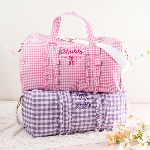Personalized Child Travel Bag Toddler Dance Bag for Girls Seersucker Weekender Bag Custom Duffle Bag Diaper Bag Gift for Kids Child