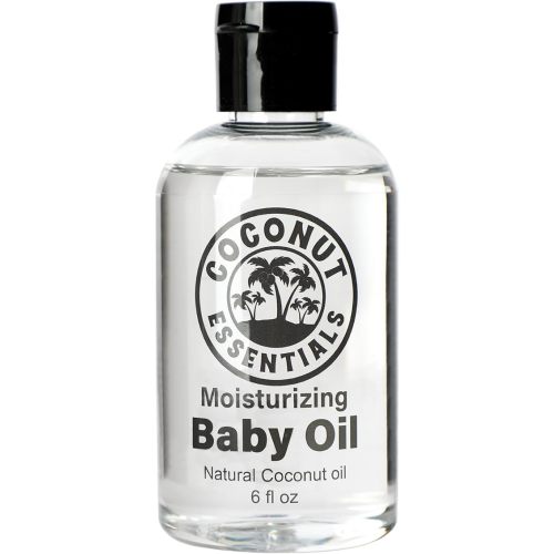 Coconut Essentials BABY OIL - Liquid Coconut oil (MCT) - No Mineral oil - Unscented Moisturizer - Infant & Newborn - Massage, Scalp Sensitive Skin, Eczema & Dry Skin Relief - Fragrance Free (6oz)