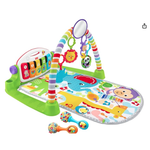 Fisher-Price Baby Playmat Deluxe Kick & Play Piano Gym for Learning & 2 Maracas Soft Rattles for Newborn to Toddler Play Ages 0+ Months