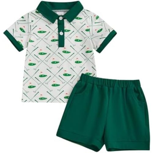 Toddler Baby Boy Summer Clothes Golf Cart Embroidery Lapel Tshirt Tops Golf Shorts Set Infant Sweatsuit Outfits