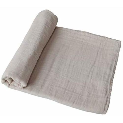 mushie Muslin Baby Swaddle Blanket | 100% Organic Cotton (Fog)