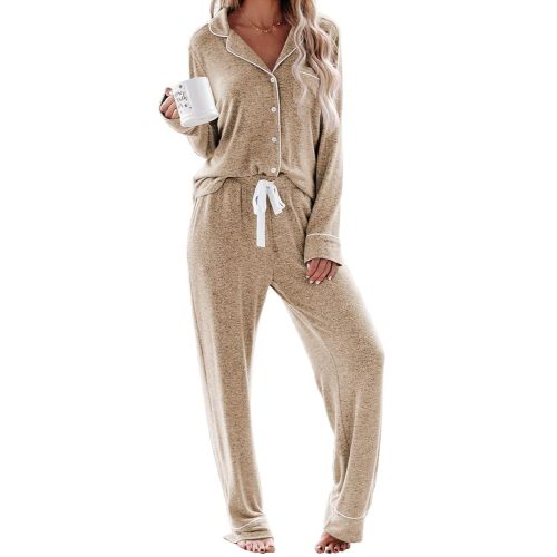 Aamikast Women's Pajama Sets Long Sleeve Button Down Sleepwear Nightwear Soft Pjs Lounge Sets