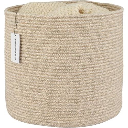 Cotton Rope Basket For Girls Boys Kids 16”X14” Baby Laundry Basket Nursery Bin Round Woven Basket Organizer For Storage Toys Blankets Shoes Clothes oatmeal