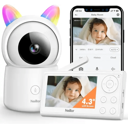 Baby Monitor, 4.3" Video Baby Monitor with 1080P Camera, Smart 2.4G WiFi Audio Monitor with Remote PTZ, Night Vision, 2-Way Talk, Sleep Mode, RGB Night Lights, Lullabies & 1000ft Range, APP Control