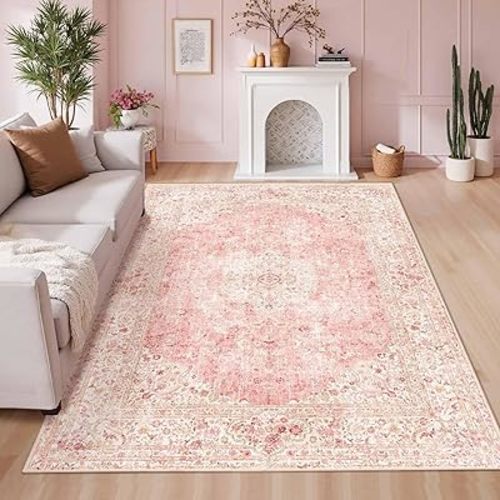 Washable Rugs for Living Room 5x7 Pink Area Rug for Girls Bedroom