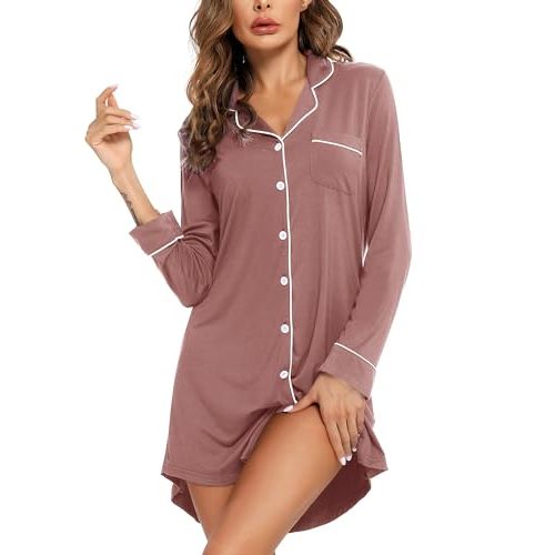 Leikar Maternity Nightgown For Women Nursing Pajamas Long Sleeve Sleepshirt