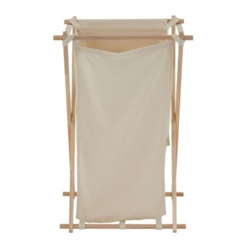 Household Essentials X-Frame Wood Laundry Hamper, Folding Wood Frame with Washable Poly-Cotton Bag