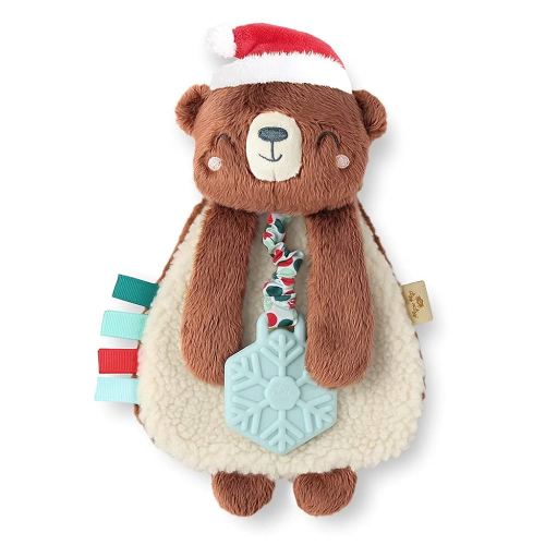 Itzy Ritzy - Itzy Lovey Including Teether - Baby Lovey with Teether, Textured Ribbons & Dangle Arms - Features Crinkle Sound, Sherpa Fabric and Minky Plush (Cocoa The Bear)
