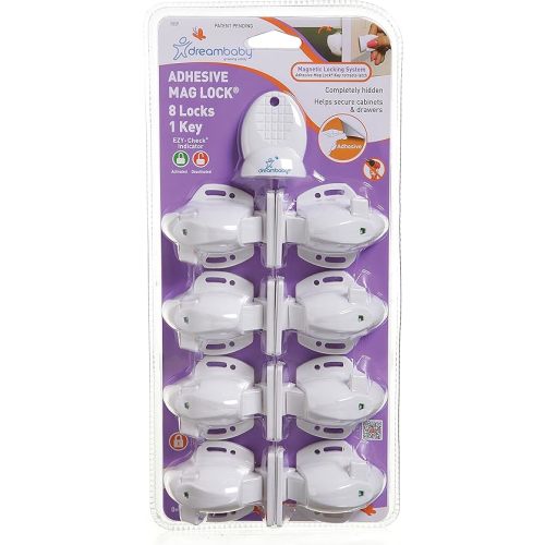 Dreambaby Adhesive Mag locks (8-Pack 1 Key) - Child Proofing Cabinet Magnetic Latches - White- Model L859