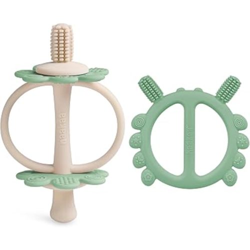 haakaa Silicone Baby Teething Toys&Crab Baby Teether,Nipple-Shaped End for Gum Massage,360° Baby Toothbrush Head for Self-Brushing Training,Food-Grade Silicone
