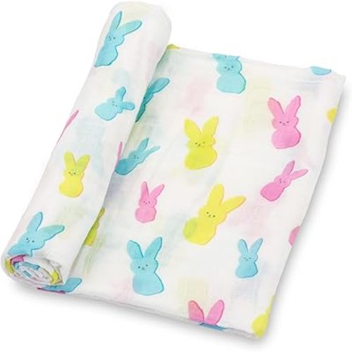 LollyBanks Swaddle Blanket, 100% Cotton Muslin Swaddle Blankets, Neutral Swaddle Blanket 47 x 47 Inches, Baby Blanket for Boys and Girls, Baby Essentials, Registry (Easter Print)