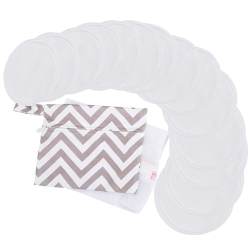 Reusable Nursing Pads for Breastfeeding, 14-Pack - 4-Layers Viscose Derived from Bamboo Nursing Pads, Breastfeeding Pads, Washable Breast Pads, Organic Maternity Pads,Nipple Pads (Soft White, L 4.8")