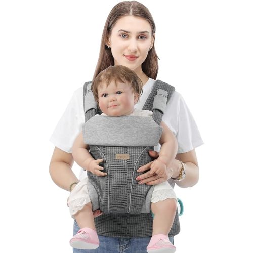 Baby Carrier Newborn to Toddlers - Ergonomic Adjustable Soft Breathable Comfort Infant Carrier for 7-35lbs, Enhanced Support, Easier to Wear (Grey)