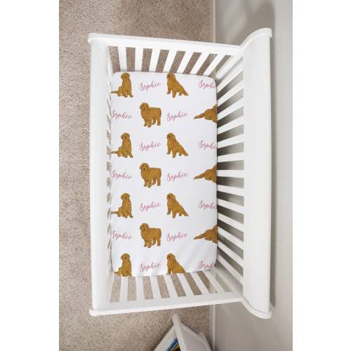 Custom Crib Sheet, Goldendoodle Baby Changing Table Cover, Personalized Boy Girl Baby Bedding Sheet, Doodle Dog Newborn Baby Shower Gift