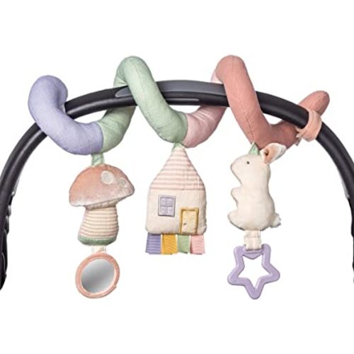 Itzy Ritzy Spiral Car Seat & Stroller Activity Toy; Includes Dangling Ring, Mirror and Textured Ribbons; Pastel Rainbow