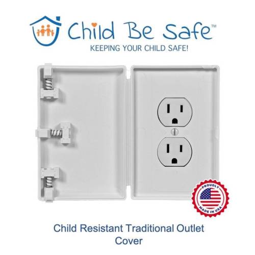 Child Be Safe - Child & Pet Proof Wall Outlet Safety Cover Guard, WHITE or IVORY (Single, Traditional Wall Outlet Design)