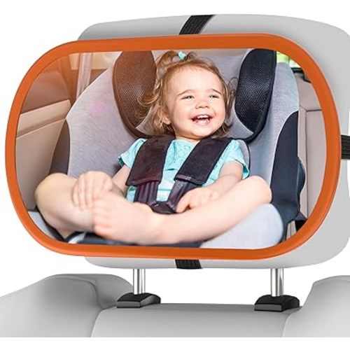 Baby Car Mirror, Safety Car Seat Mirror for Rear Facing Infant, Clear Wide View, 360°Rotation, Easily Observe the Baby Move, Secure, Shatterproof, Crash Tested and Certified(Orange)