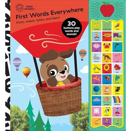 Baby Einstein - First Words Everywhere! Point, Match, Listen, and Learn! 30-Button Animal Sound Book - PI Kids Hardcover – Sound Book, May 10, 2023