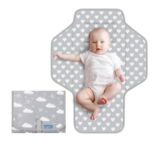 Baby Portable Changing Pad Travel - Waterproof Compact Diaper Changing Mat with Built-in Pillow - Lightweight & Foldable Changing Station, Newborn Shower Gifts