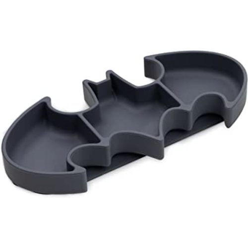 Bumkins Toddler and Baby Suction Plate, Silicone Grip Dish, Babies and Kids, Baby Led Weaning, Children Feeding Supplies, Non Skid Sticky Bottom, Platinum Silicone, Ages 6 Months Up, Batman Gray