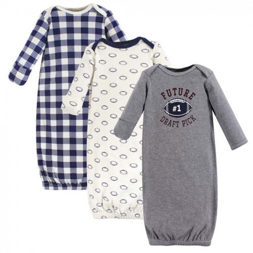 Hudson Baby Infant Boy Cotton Long-Sleeve Gowns 3pk, Football, 0-6 Months