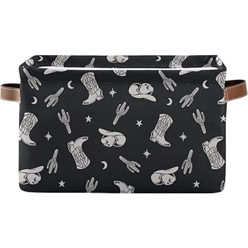 Western Theme Cactus Cowboy Boho Pattern Rectangle Storage Basket Collapsible Storage Bin for Nursery Books Waterproof Baskets for Closet Shelves Bedroom Decor