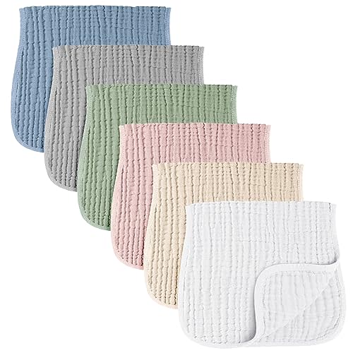 Konssy 6-Pack Absorbent Muslin Burp Cloths, 100% Cotton, Large Burping Clothes Set for Newborn, Baby Girls and Boys