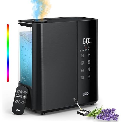 JRD Warm & Cool Mist Humidifiers for Bedroom 5L, Quiet Ultrasonic Air Humidifier Fast Symptom Relief, 50H Runtime, Oil Diffuser, 12H Timer, 7 Color Light for Large Room, Office, Baby, Plants-Black