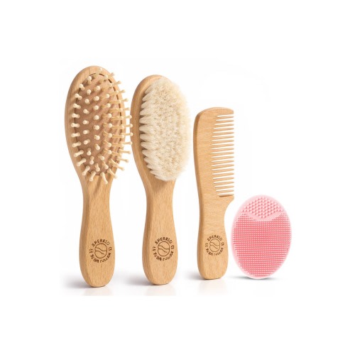 Wooden Baby Hair Brush with Soft Bristle and Comb Set