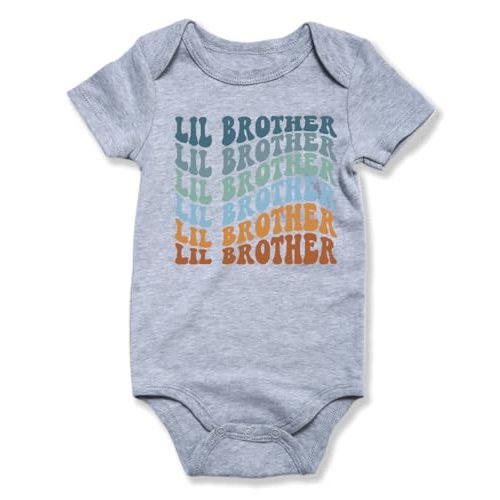 hrcfbk Little Brother Baby Bodysuit Retro Lil Brother Short Sleeve Vintage Sibling Romper Pregnancy Reveal Announcement
