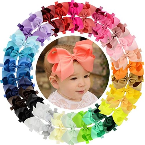 WillingTee Headbands 6 Inch 30 Colors Boutique Grosgrain Ribbon Hair Bows for Baby Girls Infants Toddler Kids Teens and Children - 6inch/30colors