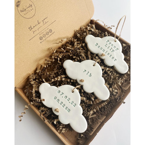Baby Gift Personalised, Cloud Clay Baby Keepsake Wall Hanging, Nursery Decor, Newborn Gift, New Mum Gift, New Baby, Girls Room Decor,