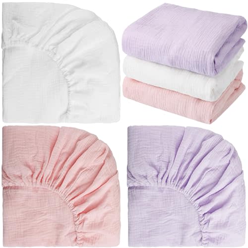 Newwiee 3 Pcs Muslin Crib Sheets for Girls and Boys 24'' x 38'' Cotton Soft Fitted Baby Bed Sheets for Crib Mattress(Graceful)