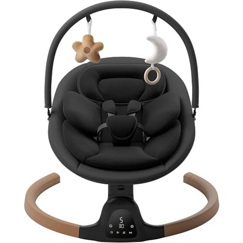 Baby Swings for Infants, Electric Infant Swing with 5 Speed Modes, 5-Point Harness, 3 Timer Settings, Built-in Songs & Bluetooth, Portable Baby Swing with Remote Ccontrol, Indoor Outdoor Use