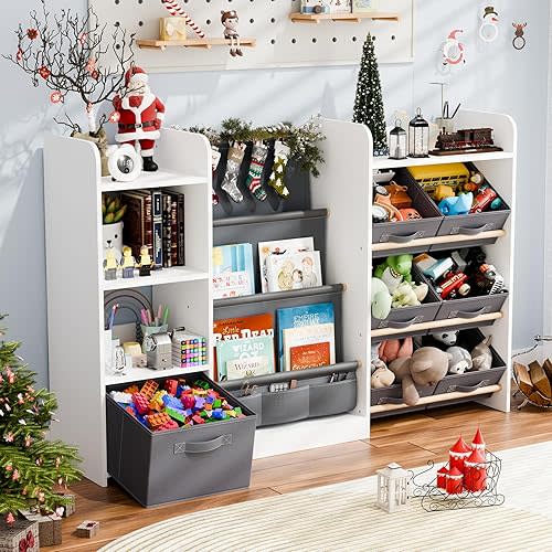 Kids Toy Book Storage Organizer with 7 Removable Bins, 51 inch, White